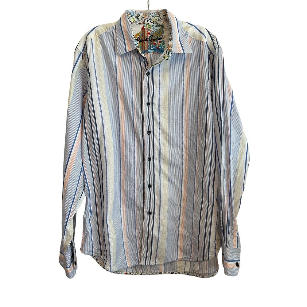 Robert Graham Long Sleeve Button Up Shirt Men Size Large Blue Orange Stripe